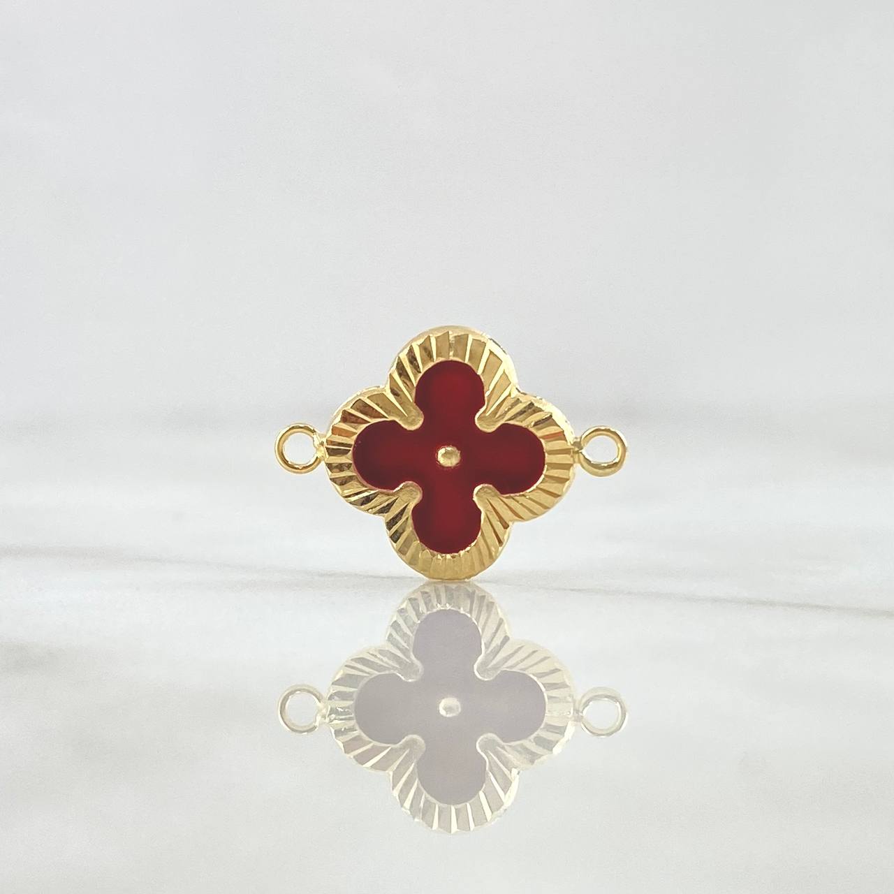 Herraje Trebol VCyA 1gr / 2cm / Diamantado Resina Roja Oro Amarillo Nac.Esp. 18K ©