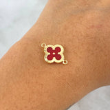 Herraje Trebol VCyA 1gr / 2cm / Diamantado Resina Roja Oro Amarillo Nac.Esp. 18K ©