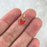 Dije Corazón Borde Texturizado 0.6gr / 1.6cm / Resina Roja Oro Amarillo Nac.Esp. 18K