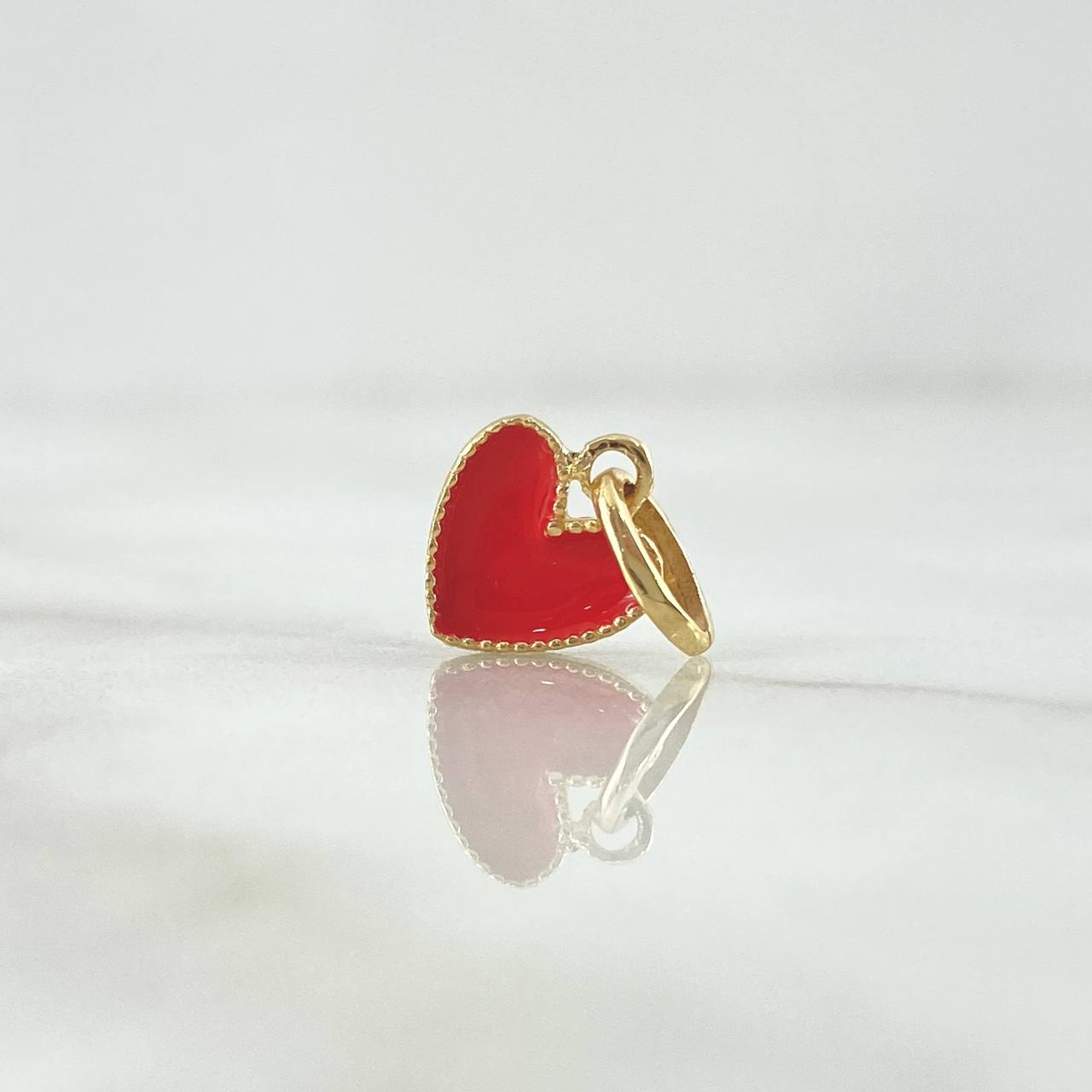 Dije Corazón Borde Texturizado 0.6gr / 1.6cm / Resina Roja Oro Amarillo Nac.Esp. 18K