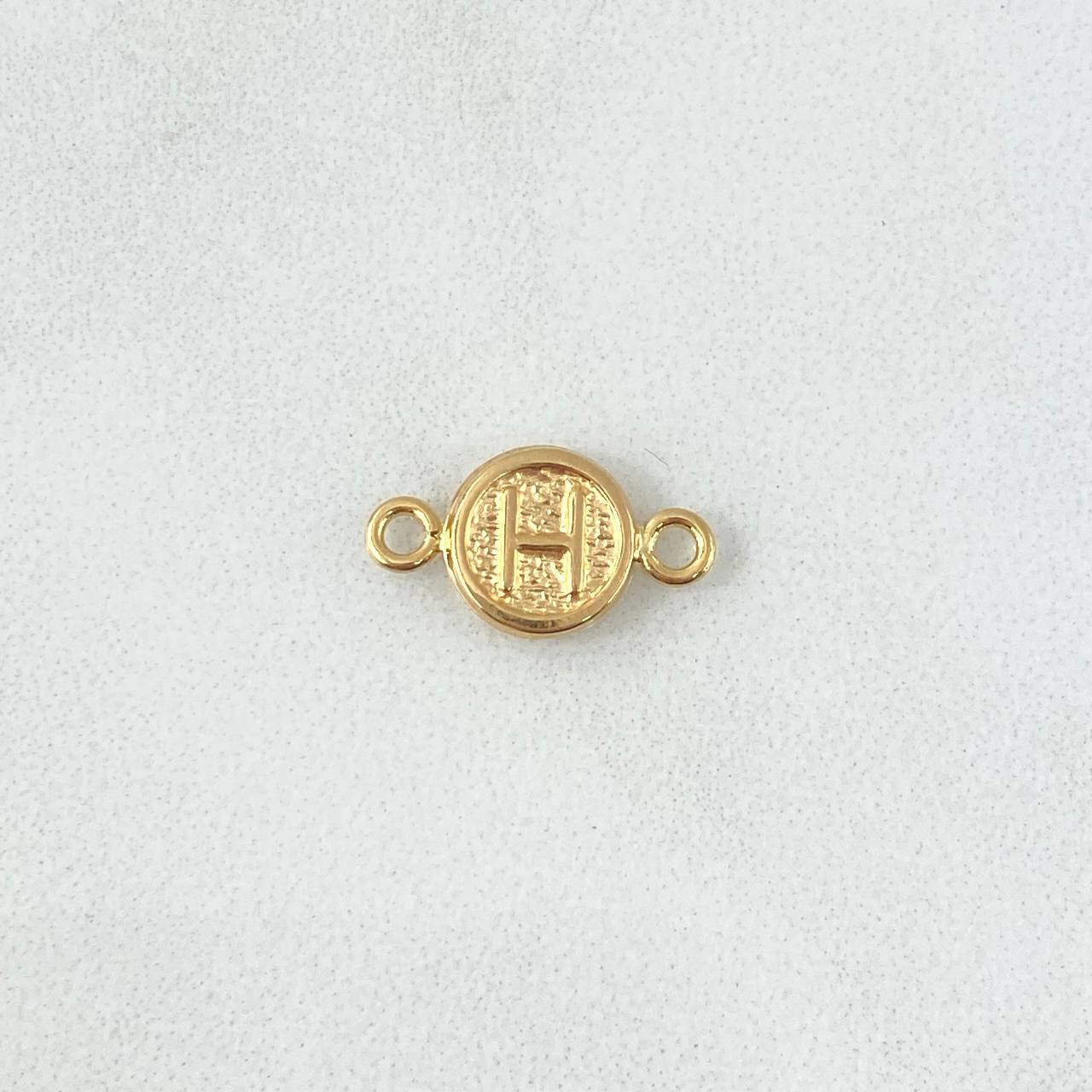 Herraje Letra H 0.35gr / 1.5cm / Circulo Texturizado Rustico Oro Amarillo 18K