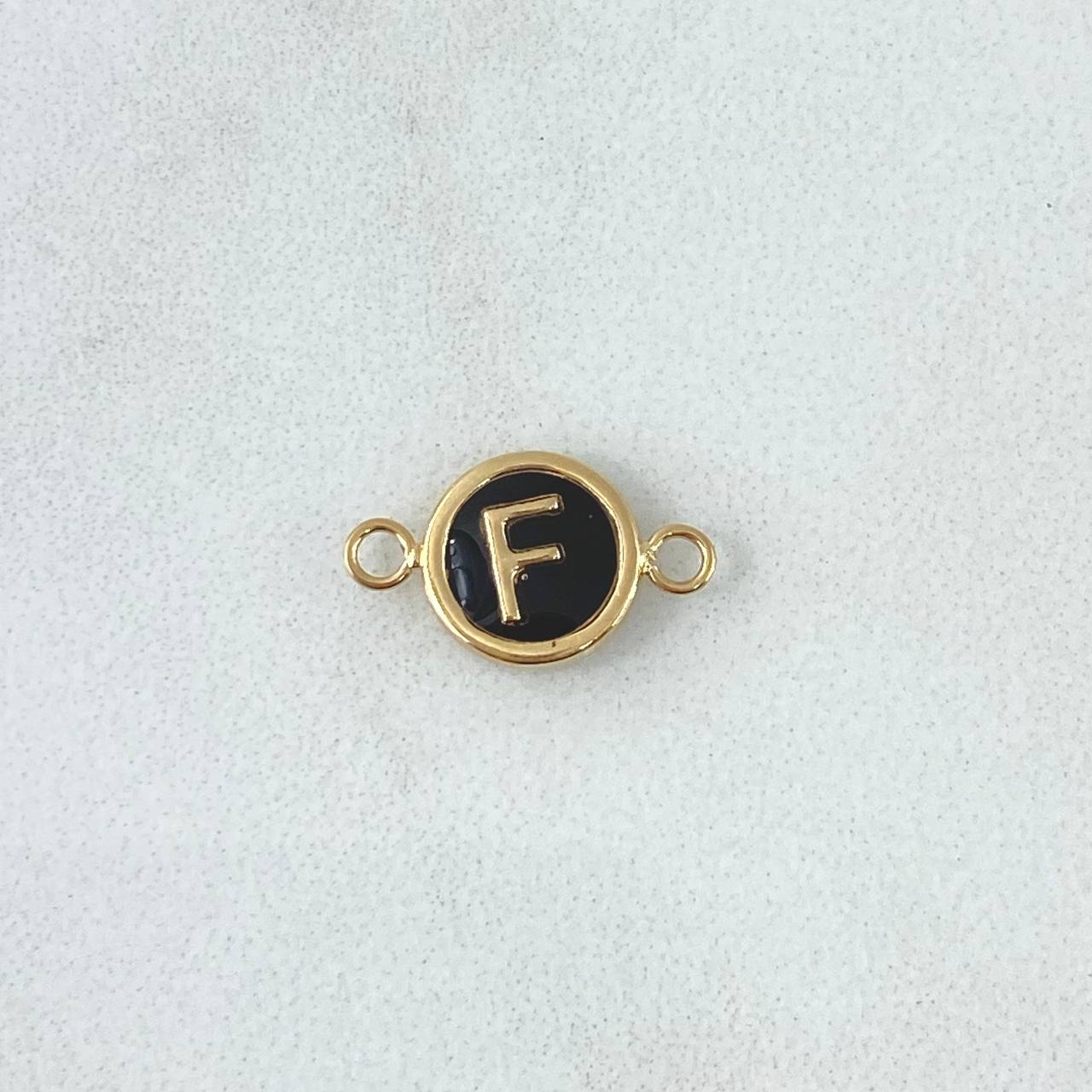 Herraje Letra F 0.4gr / 1.3cm / Circulo - Resina Negra Oro Amarillo 18K