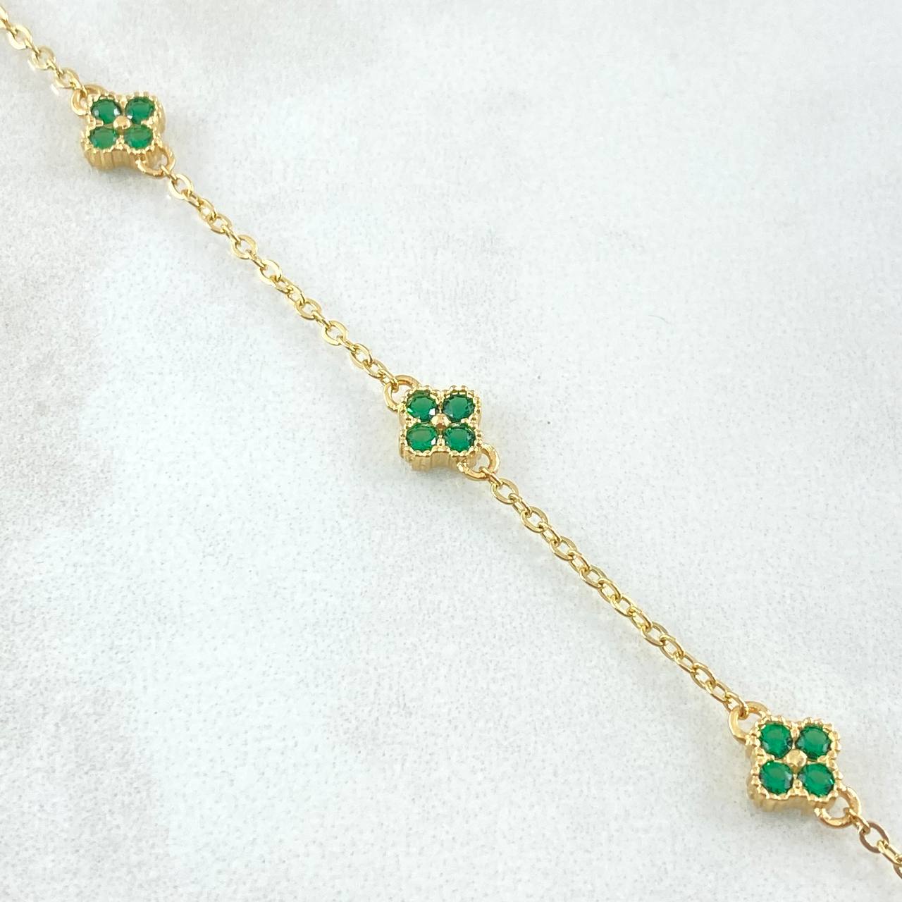 Pulso Aro Seguido Flor Gradual 3.05gr / 16cm-18cm / 1.5mm Borde Texturizado Circones Verde 5und Oro Amarillo 18K ©