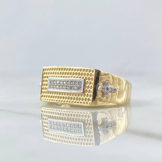 Anillo Rectangulo Cruces 6.75gr / T10 3/4 / Circones Blancos Dos Oros Amarillo Blanco 18K *