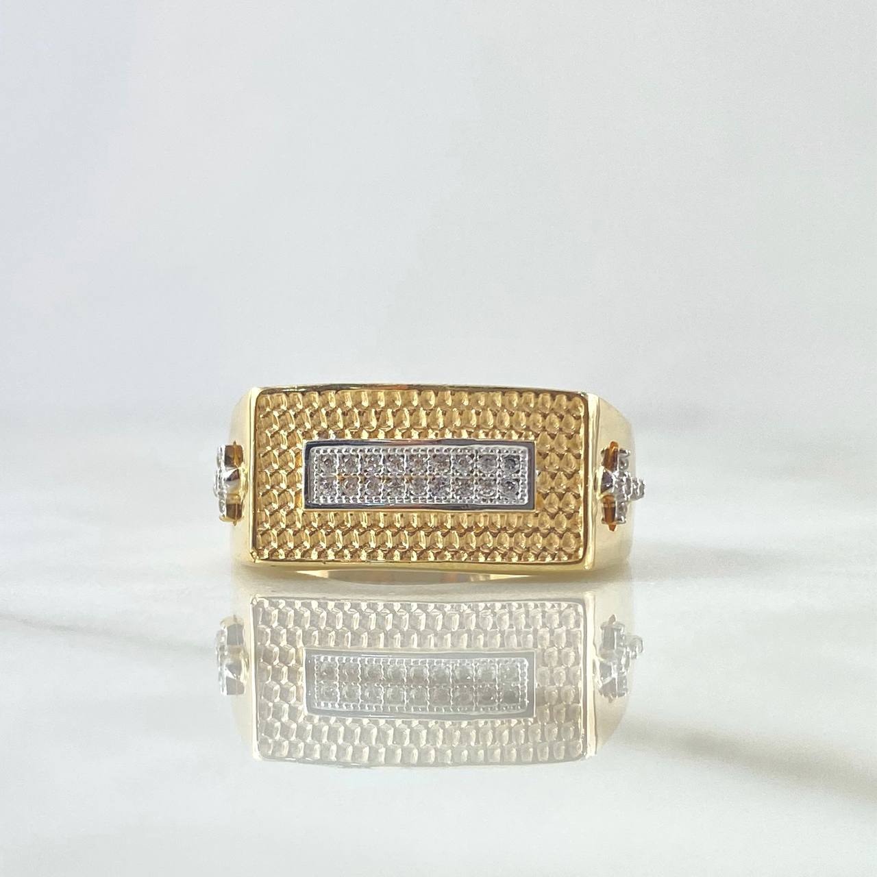 Anillo Rectangulo Cruces 6.75gr / T10 3/4 / Circones Blancos Dos Oros Amarillo Blanco 18K *