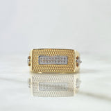 Anillo Rectangulo Cruces 6.75gr / T10 3/4 / Circones Blancos Dos Oros Amarillo Blanco 18K *