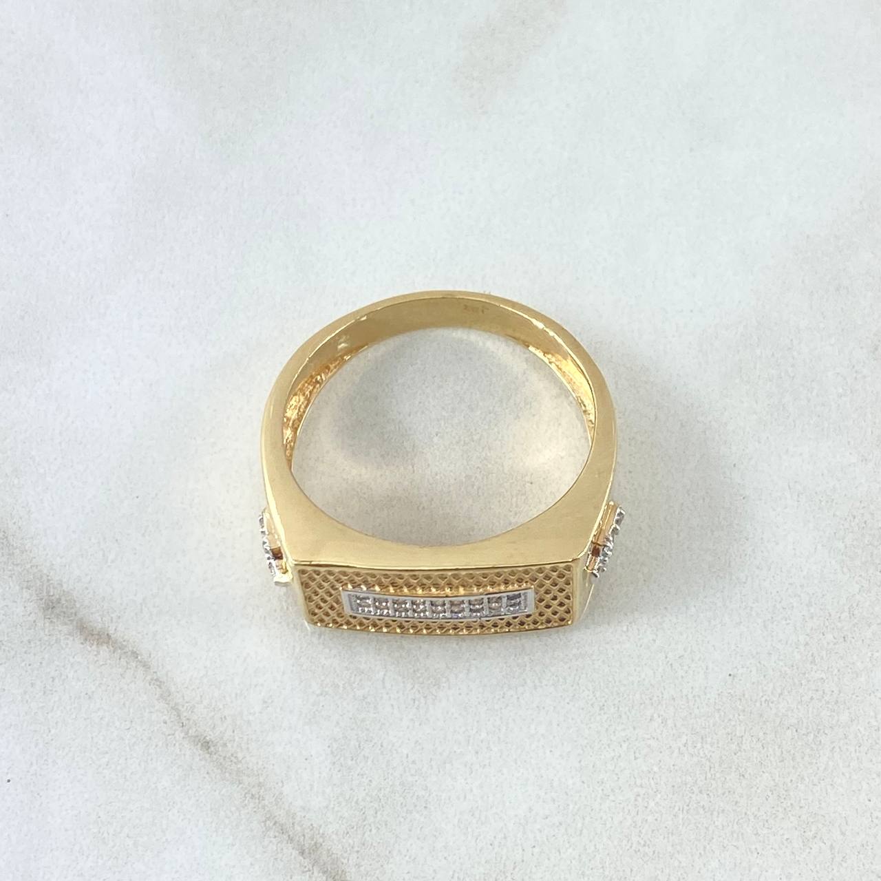 Anillo Rectangulo Cruces 6.75gr / T10 3/4 / Circones Blancos Dos Oros Amarillo Blanco 18K *