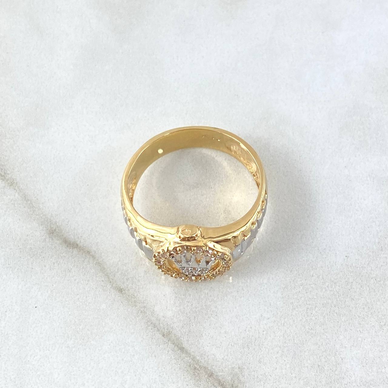Anillo Sello Corona RX Medio Basteada 7.35gr / T9 1/2 / Circones Blancos Dos Oros Amarillo Blanco 18K *
