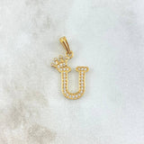 Dije Letra U Corona 1.25gr / 2.4cm / Circones Blancos Oro Amarillo 18K *