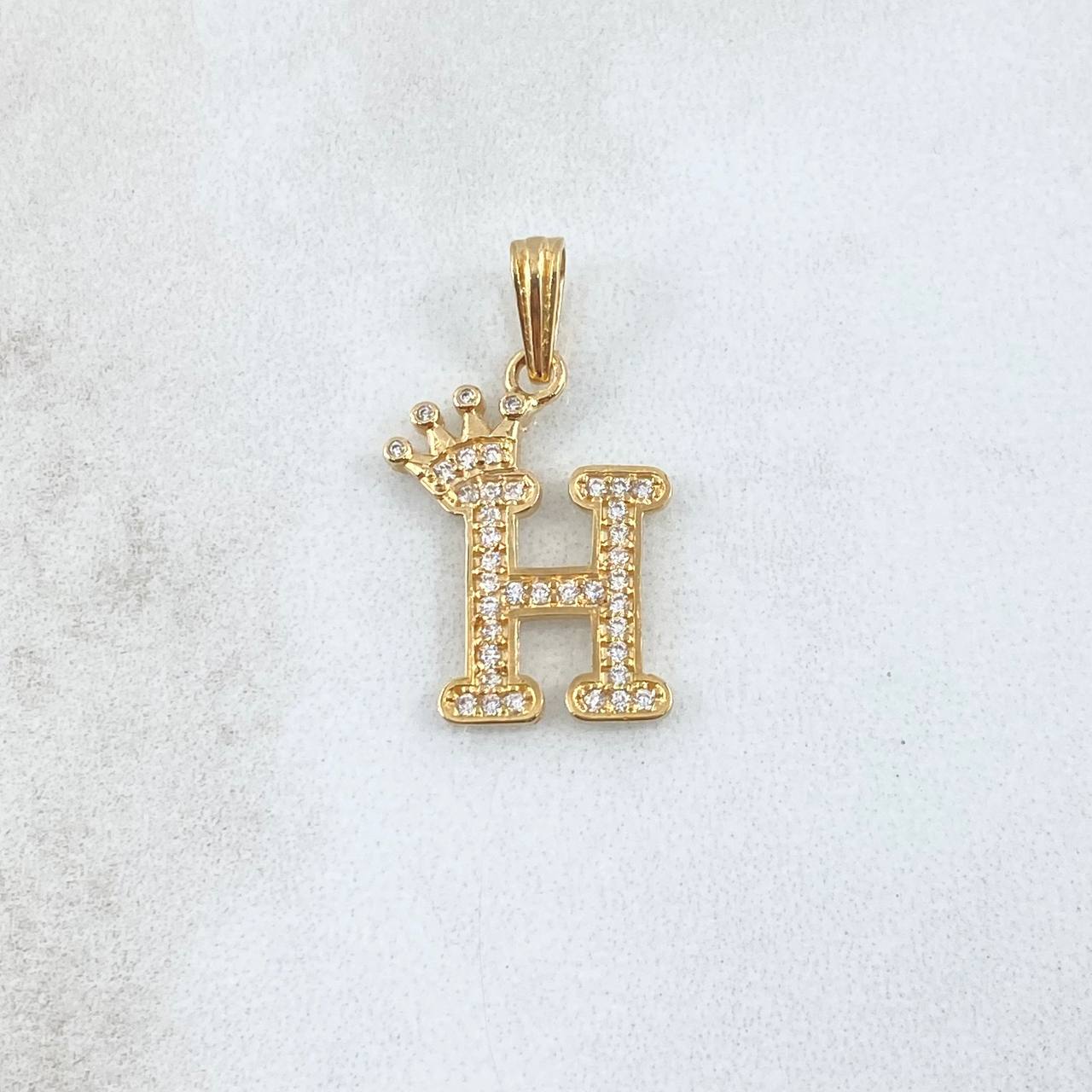 Dije Letra H Corona 1.65gr / 2.5cm / Circones Blancos Oro Amarillo 18K *
