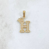 Dije Letra H Corona 1.65gr / 2.5cm / Circones Blancos Oro Amarillo 18K *
