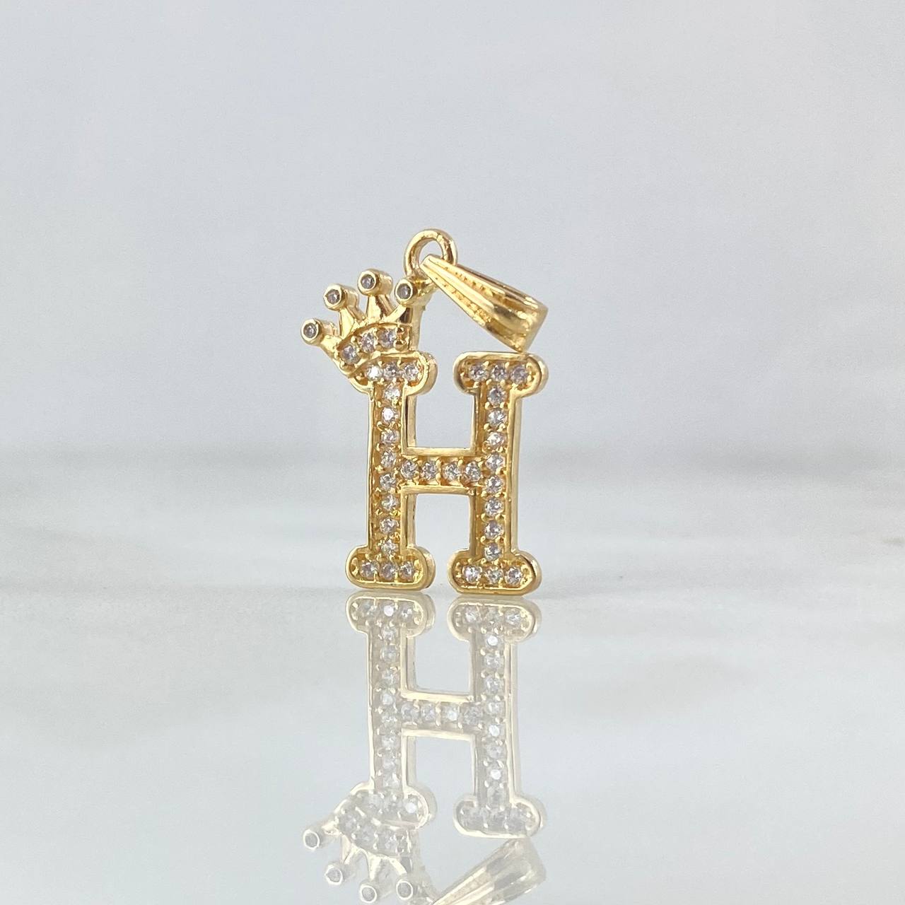 Dije Letra H Corona 1.65gr / 2.5cm / Circones Blancos Oro Amarillo 18K *