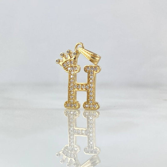 Dije Letra H Corona 1.65gr / 2.5cm / Circones Blancos Oro Amarillo 18K *