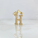 Dije Letra H Corona 1.65gr / 2.5cm / Circones Blancos Oro Amarillo 18K *