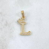 Dije Letra L Corona 1.25gr / 2.5cm / Circones Blancos Oro Amarillo 18K