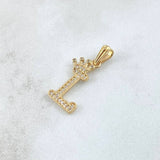 Dije Letra L Corona 1.25gr / 2.5cm / Circones Blancos Oro Amarillo 18K *