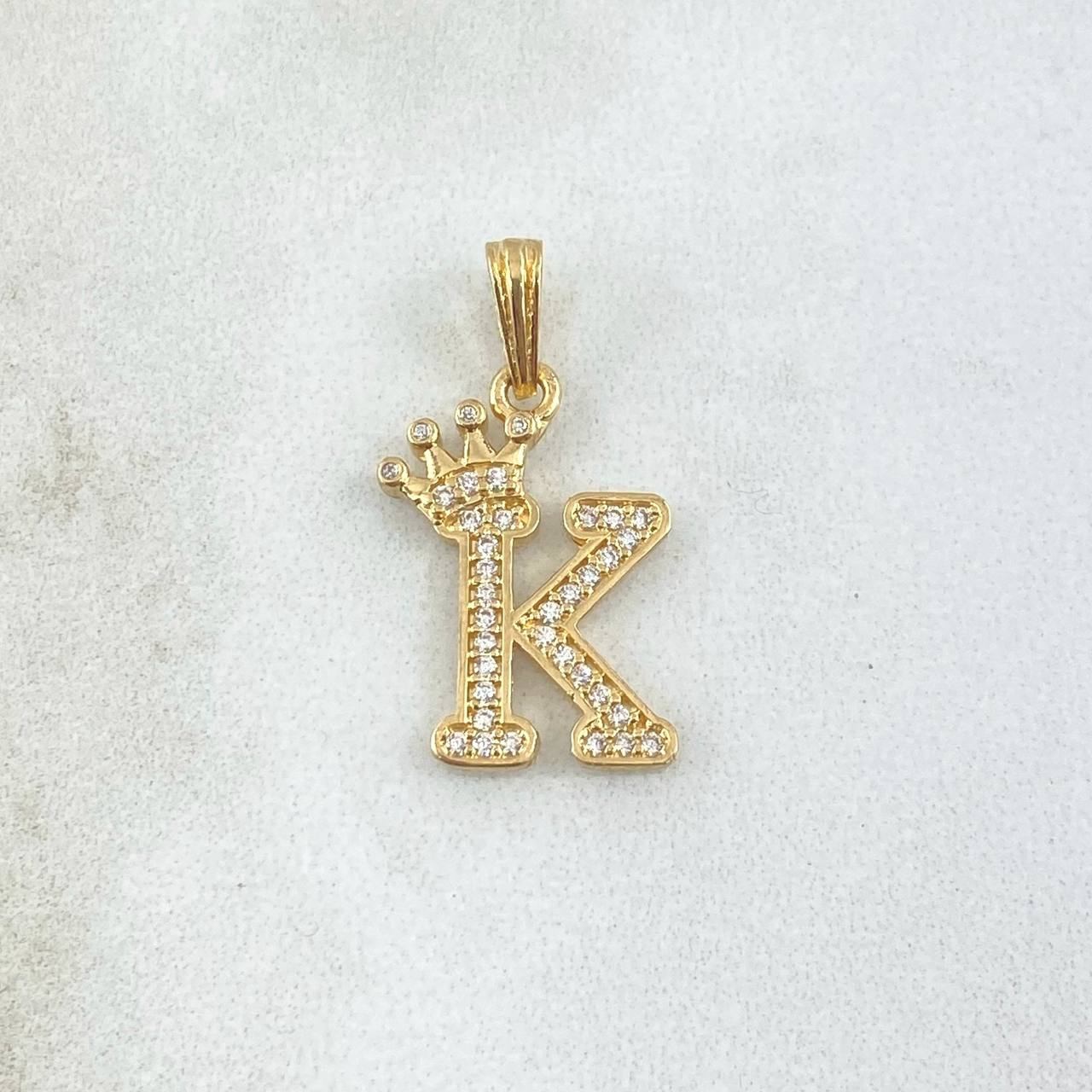 Dije Letra K Corona 1.65gr / 2.4cm / Circones Blancos Oro Amarillo 18K ©