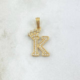 Dije Letra K Corona 1.65gr / 2.4cm / Circones Blancos Oro Amarillo 18K ©
