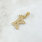 Dije Letra K Corona 1.65gr / 2.4cm / Circones Blancos Oro Amarillo 18K ©