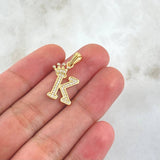 Dije Letra K Corona 1.65gr / 2.4cm / Circones Blancos Oro Amarillo 18K ©