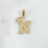 Dije Letra N Corona 1.55gr / 2.5cm / Circones Blancos Oro Amarillo 18K