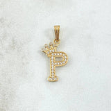 Dije Letra P Corona 1.25gr / 2.5cm / Circones Blancos Oro Amarillo 18K