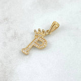 Dije Letra P Corona 1.25gr / 2.5cm / Circones Blancos Oro Amarillo 18K