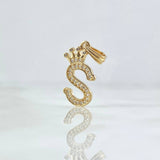 Dije Letra S Corona 1.35gr / 2.5cm / Circones Blancos Oro Amarillo 18K ©