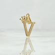 Dije Letra V Corona 1.25gr / 2.5cm / Circones Blancos Oro Amarillo 18K
