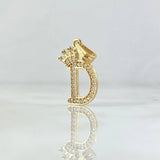 Dije Letra D Corona 1.4gr / 2.5cm / Circones Blancos Oro Amarillo 18K