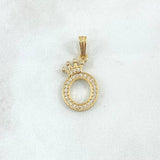 Dije Letra O Corona 1.45gr / 2.4cm / Circones Blancos Oro Amarillo 18K