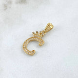 Dije Letra C Corona 1.35gr / 2.4cm / Circones Blancos Oro Amarillo 18K ©
