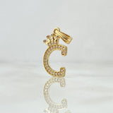 Dije Letra C Corona 1.4gr / 2.4cm / Circones Blancos Oro Amarillo 18K ©