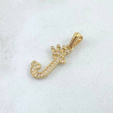 Dije Letra J Corona 1.3gr / 2.5cm / Circones Blancos Oro Amarillo 18K ©