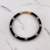 Pulso Cuero Cilindros 10gr / 19cm / 5.7mm Negro Circones Azules Oro Rosa 18K #