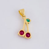 Dije Cerezas Esmeralda 6pts Zafiros 20pts 2.5g / 2.3cm Oro Amarillo 18K