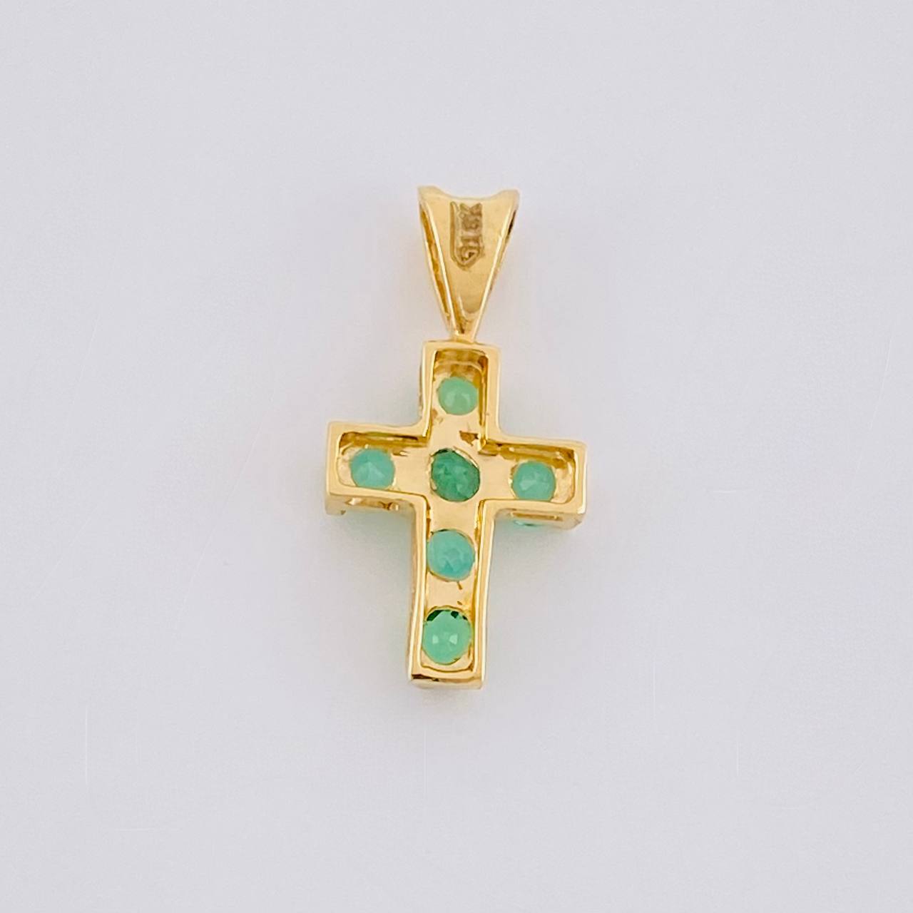 Dije Cruz Tupida Esmeraldas 10pts 0.4g / 1.3cm Oro Amarillo 18K