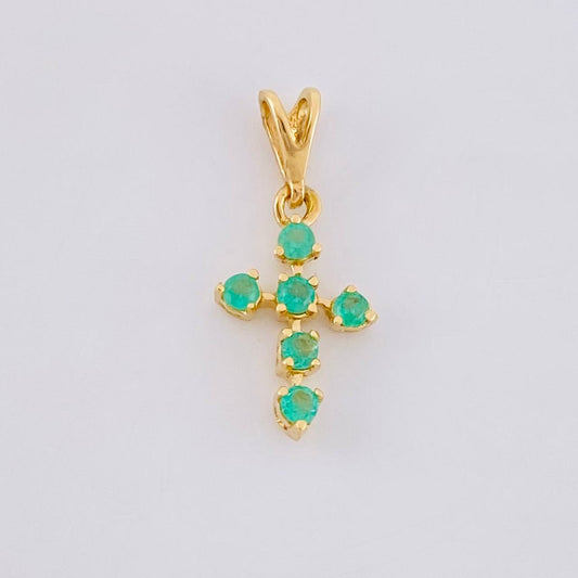 Dije Cruz Puntas Flechas Esmeraldas 14pts 0.45g / 1.5cm Oro Amarillo 18K