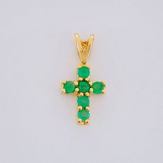 Dije Cruz Tupida Esmeraldas 10pts 0.4g / 1.3cm Oro Amarillo 18K