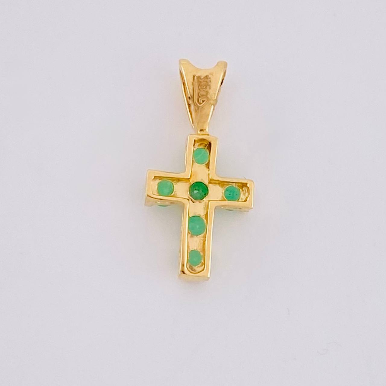 Dije Cruz Tupida Esmeraldas 10pts 0.4g / 1.3cm Oro Amarillo 18K
