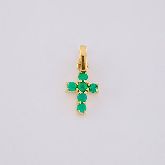 Dije Cruz Tupida Esmeraldas 13pts 0.45g / 1.3cm Oro Amarillo 18K