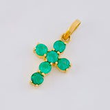 Dije Cruz Tupida Circular Esmeraldas 36pts 0.8g / 1.8cm Oro Amarillo 18K
