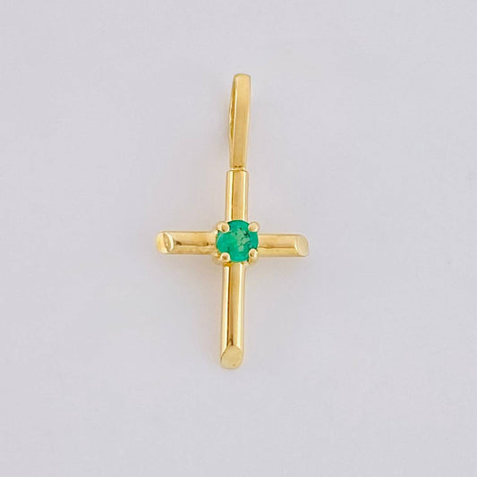 Dije Cruz Puntas Lisas Esmeralda 6pts 0.35g / 1.7cm Oro Amarillo 18K
