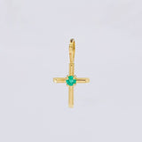 Dije Cruz Puntas Lisas Esmeralda 6pts 0.35g / 1.7cm Oro Amarillo 18K