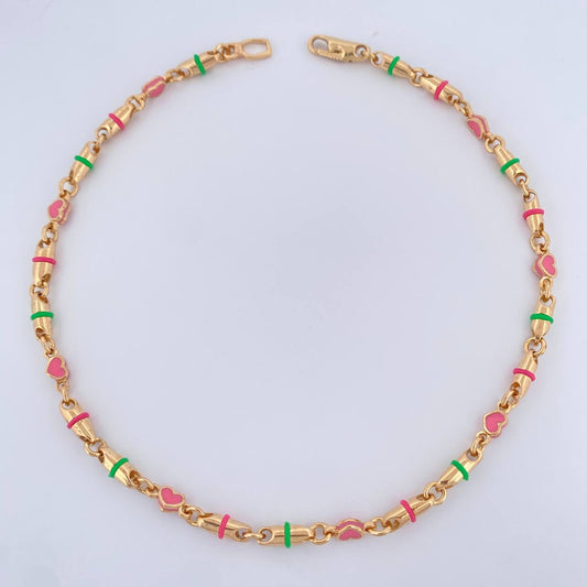 Tobillera Rustica Corazones 11.95gr / 26.7cm / Oro Amarillo 18K $