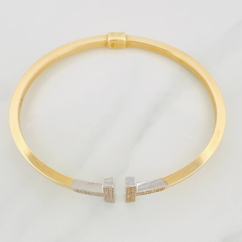 Pulso Aro Doble T 8.85g / 19cm / 2.9mm Dos Oros Amarillo Blanco 18K