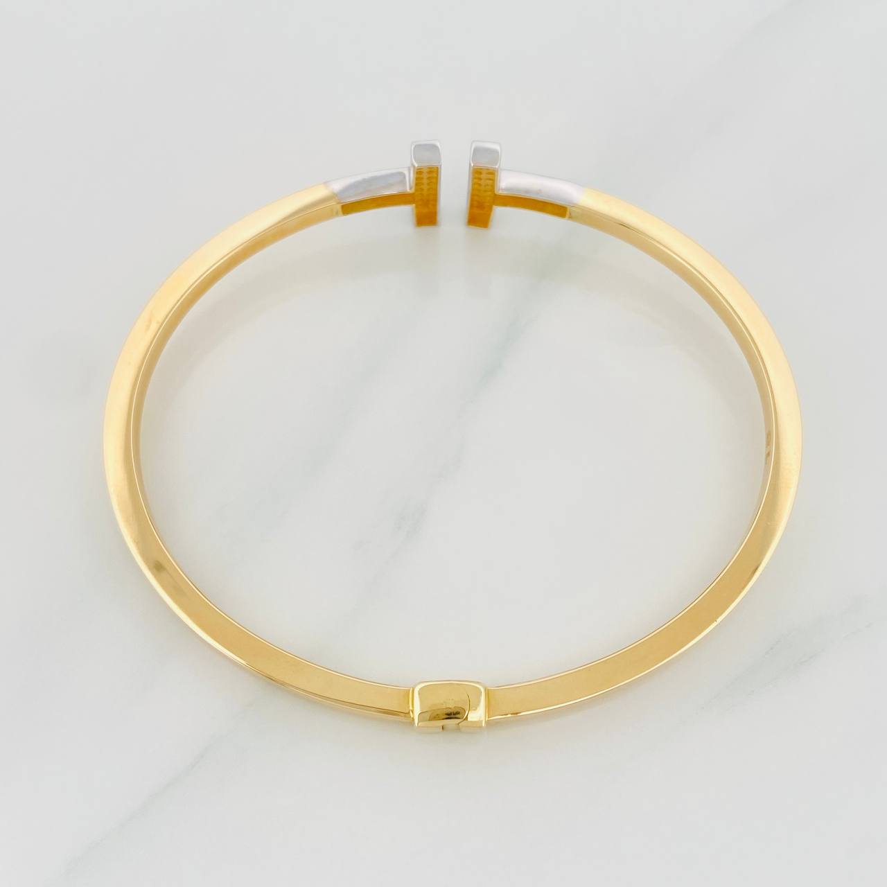 Pulso Aro Doble T 8.85g / 19cm / 2.9mm Dos Oros Amarillo Blanco 18K