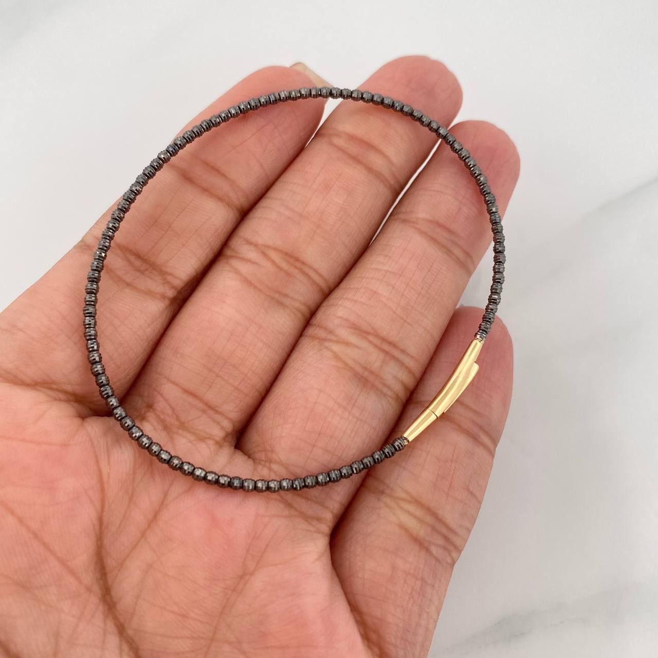 Pulso Aro Diamantado 2.75g / 18cm / 1.7mm Dos Oros Negro Amarillo 18K
