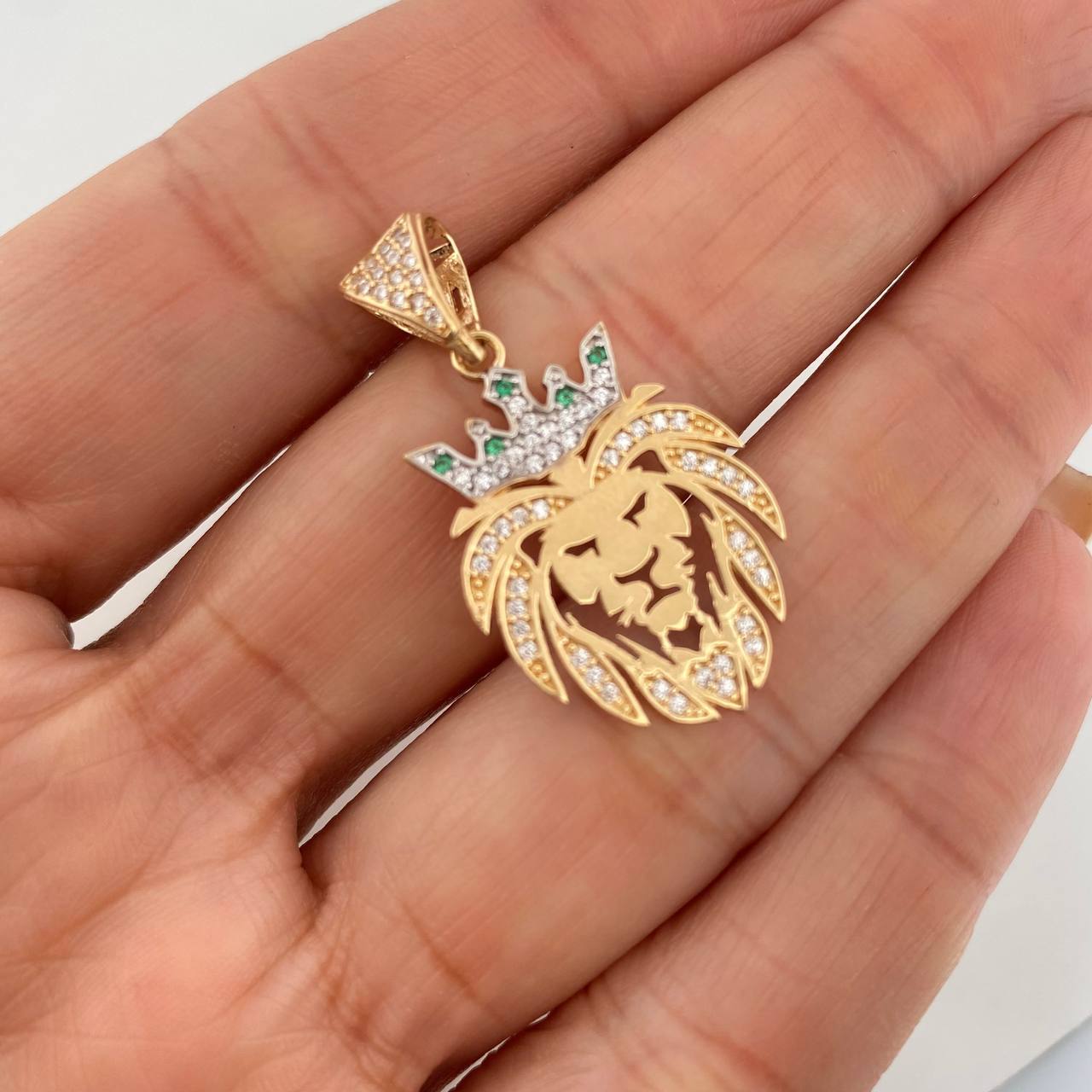 Dije León 3.2g / 3.5cm Dos Oros Amarillo Blanco 18K