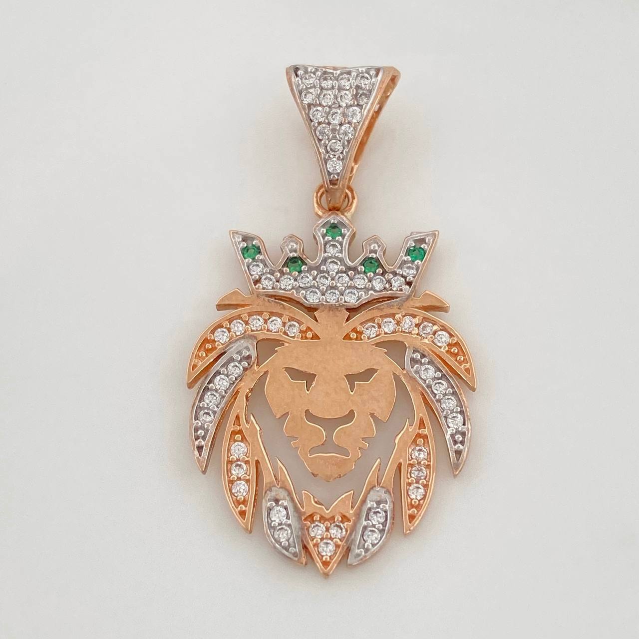 Dije León 3.1g / 3.5cm Dos Oros Blanco Rosa 18K